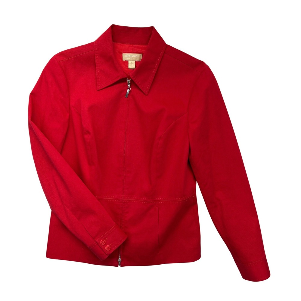 Vtg Nordstrom Studio 121 Jacket Womens M‎ Red Zip Professional Minimalist Office